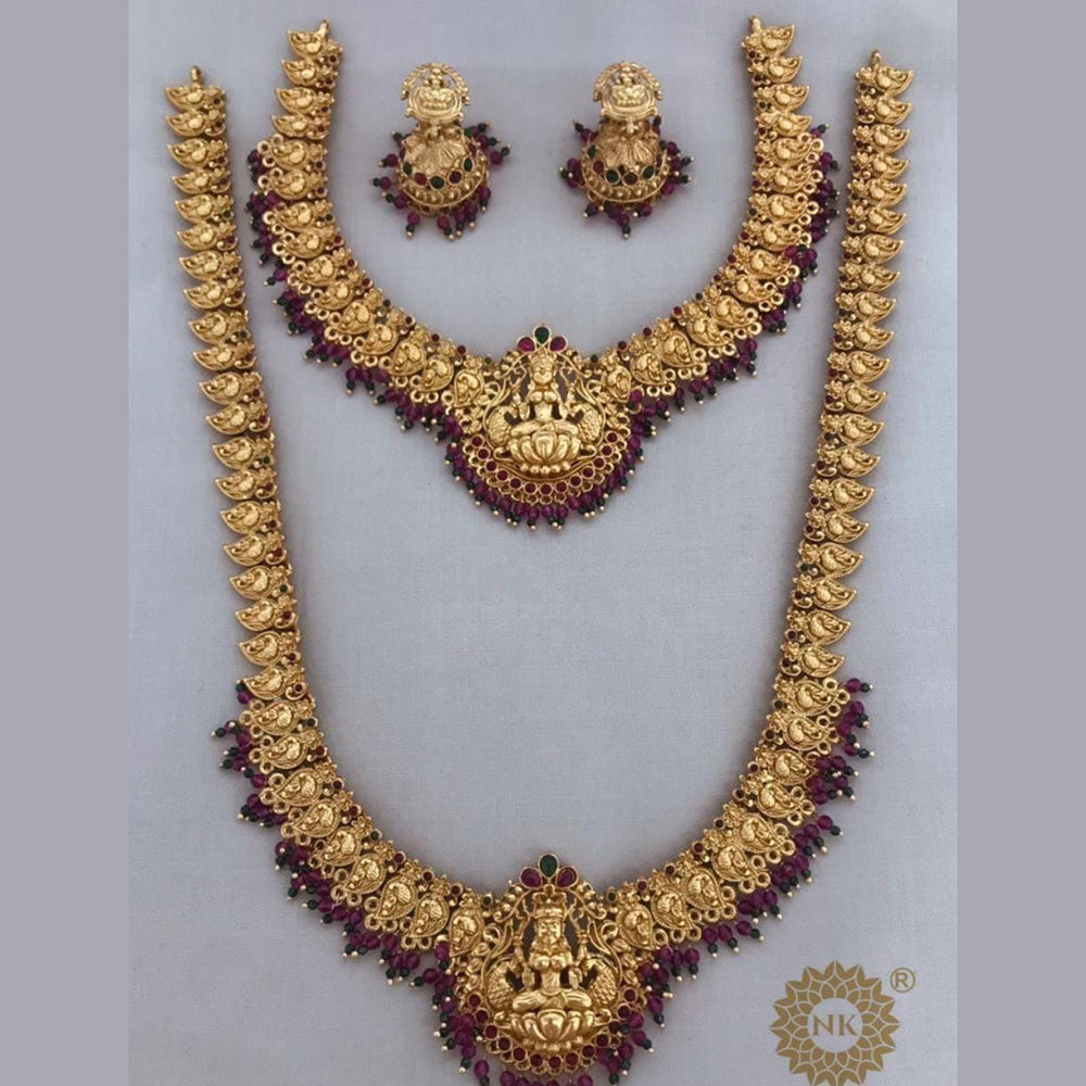 FS Collection Gold Plated Temple Double Necklace Set