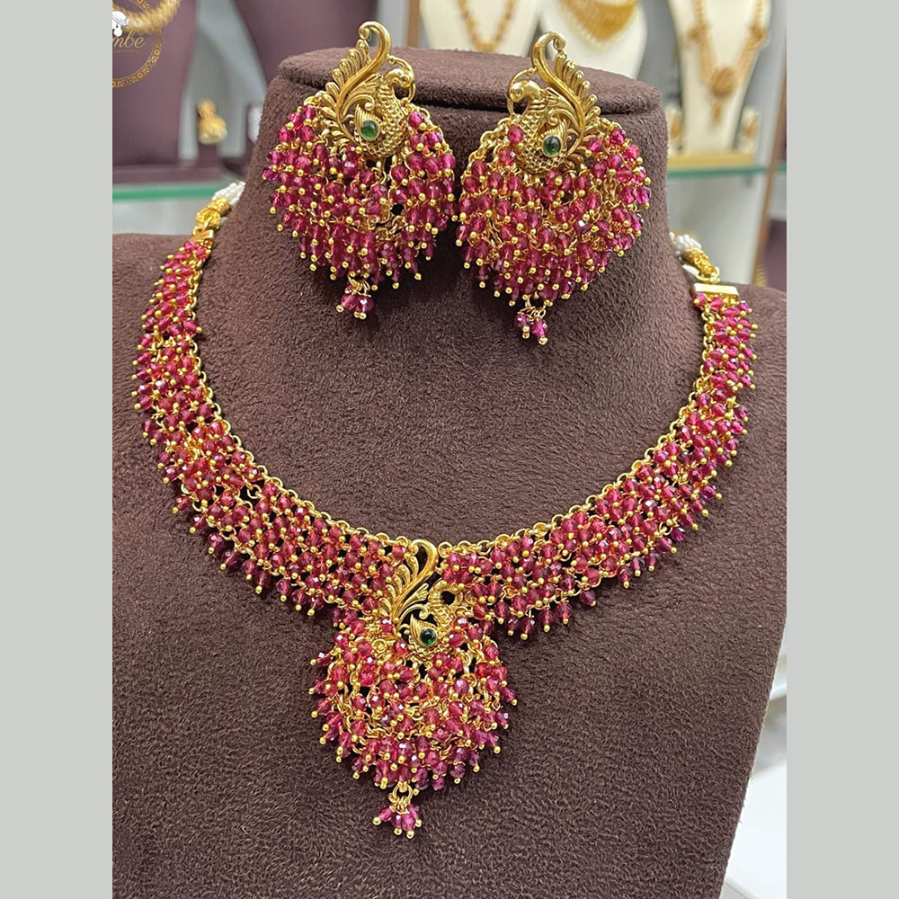FS Collection Gold Plated Peacock Necklace Set