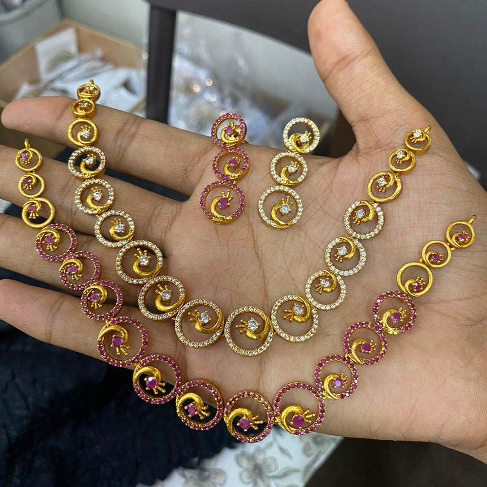 FS Collection Matte Finish AD Stone Necklace Set