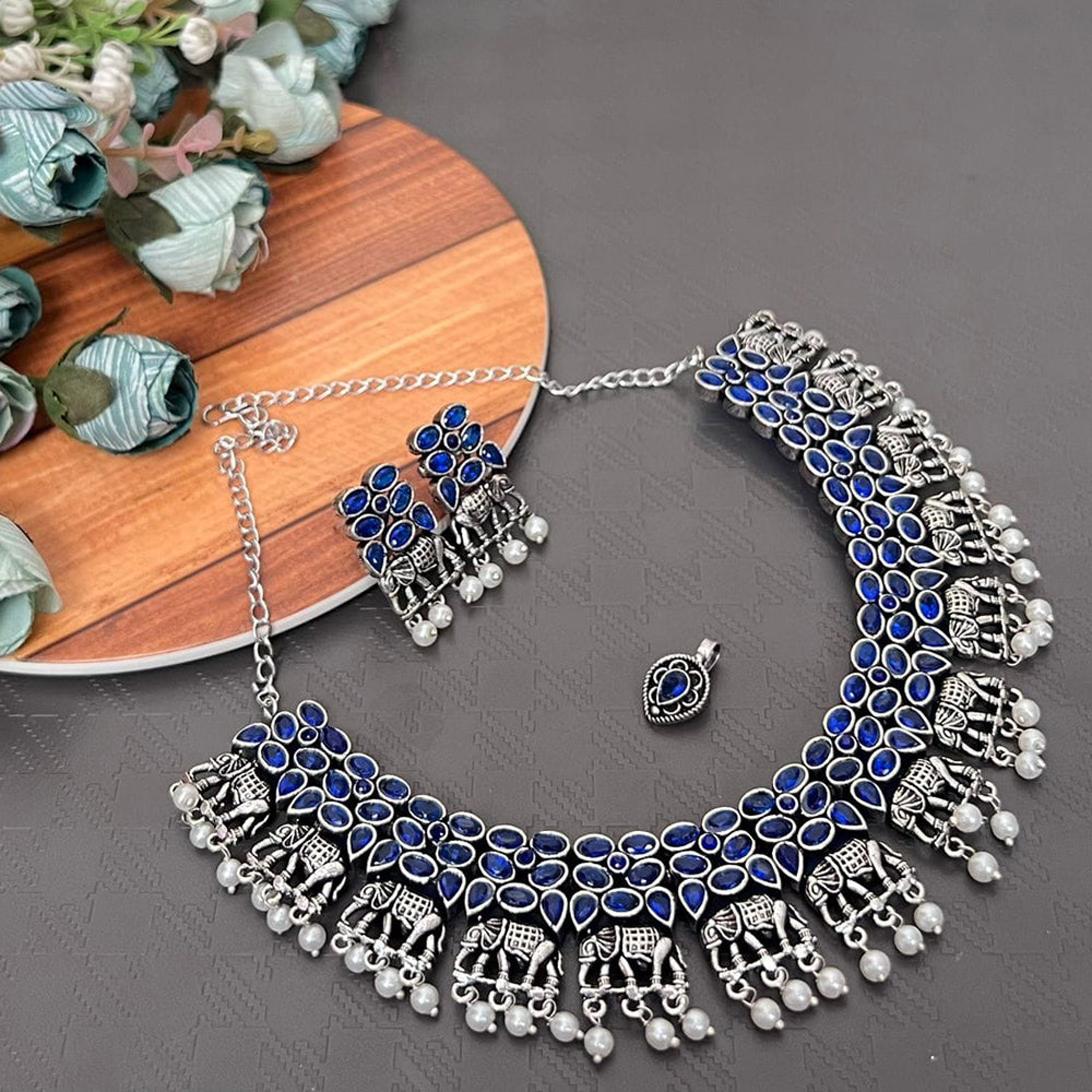FS Collection Oxidised Plated Elephant Necklace Set