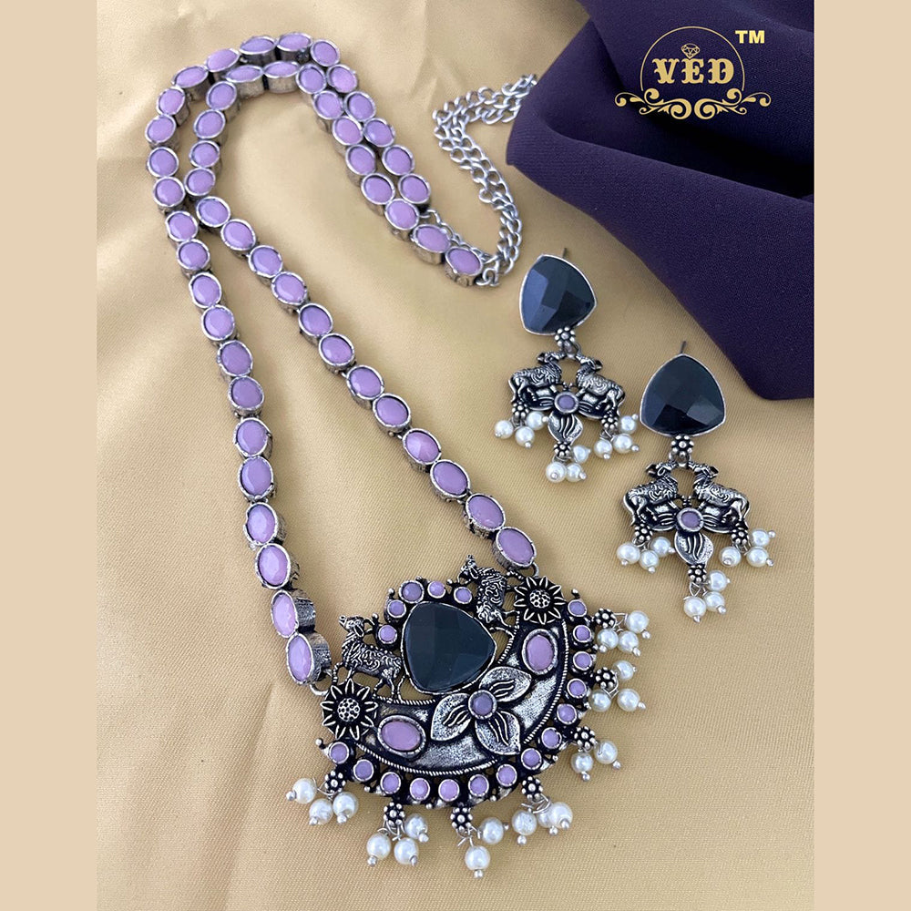 FS Collection Oxidised Plated Long Necklace Set