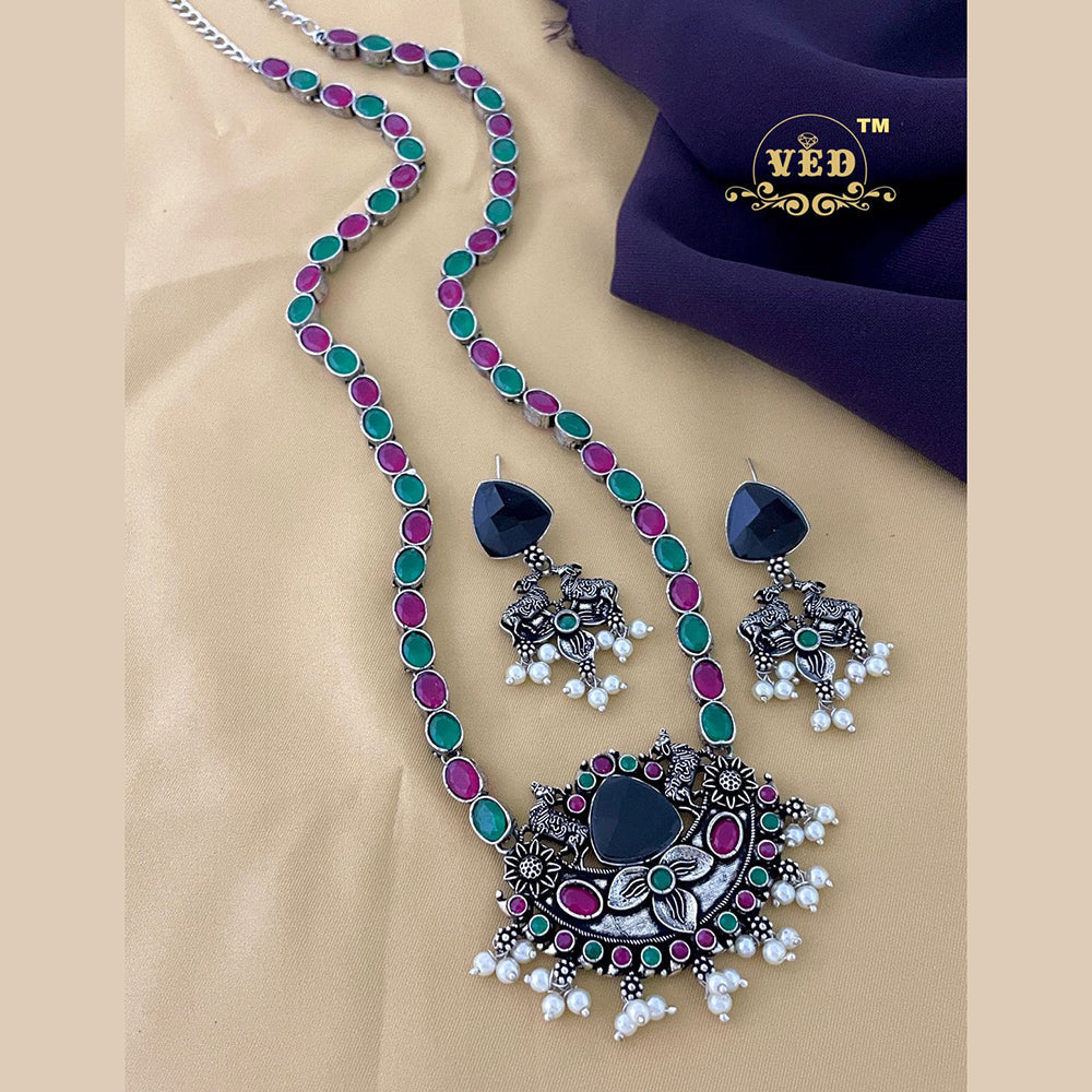 FS Collection Oxidised Plated Long Necklace Set