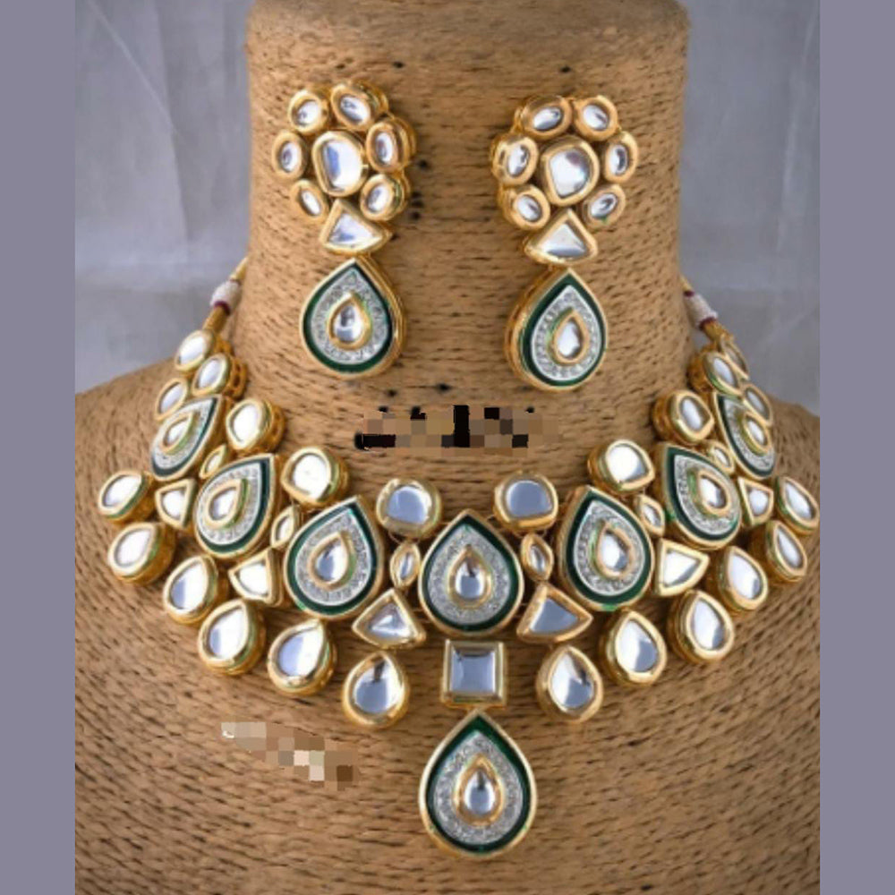 FS Collection Gold Plated Kundan Stone Necklace Set