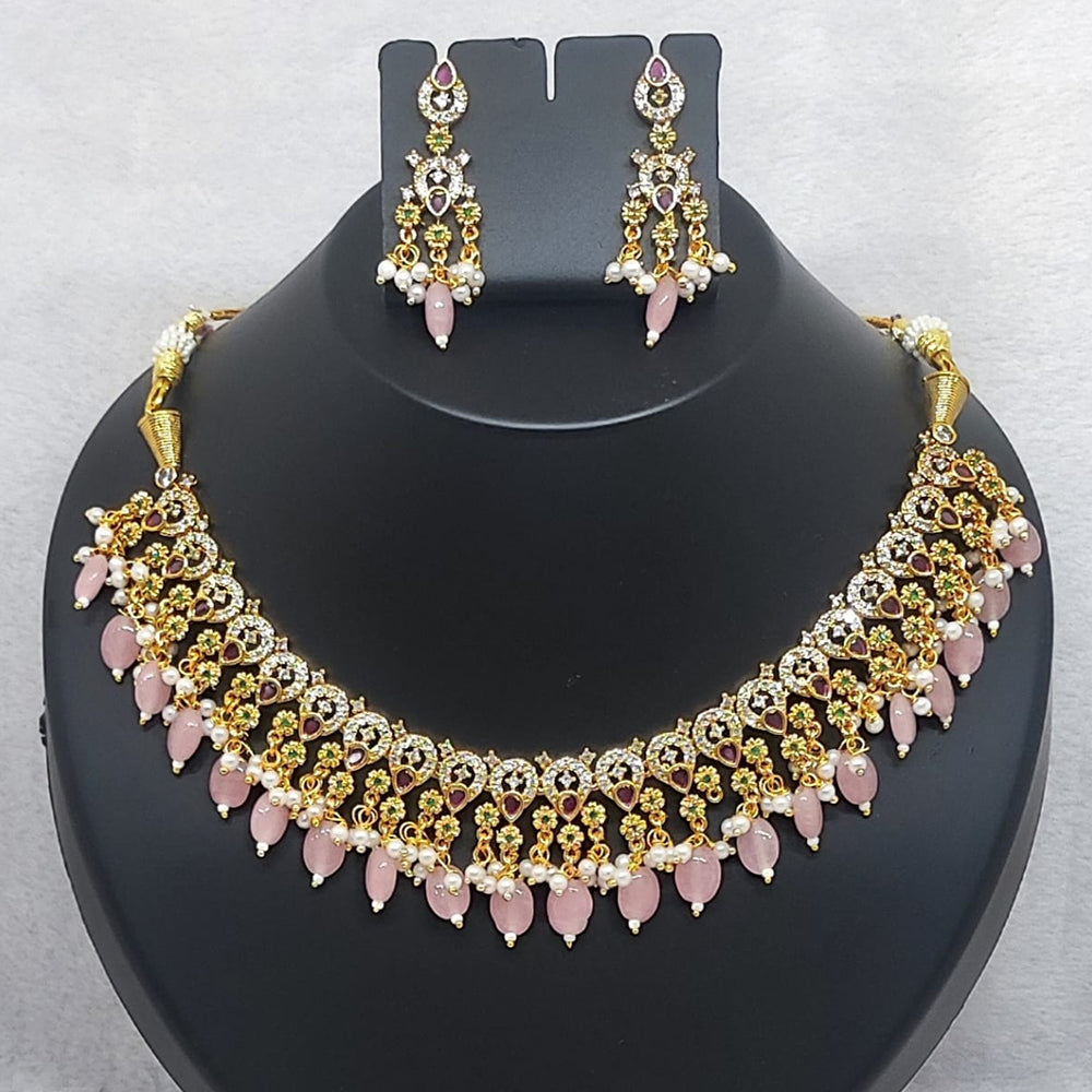 FS Collection Gold Plated AD Stone and Beads Necklace Set