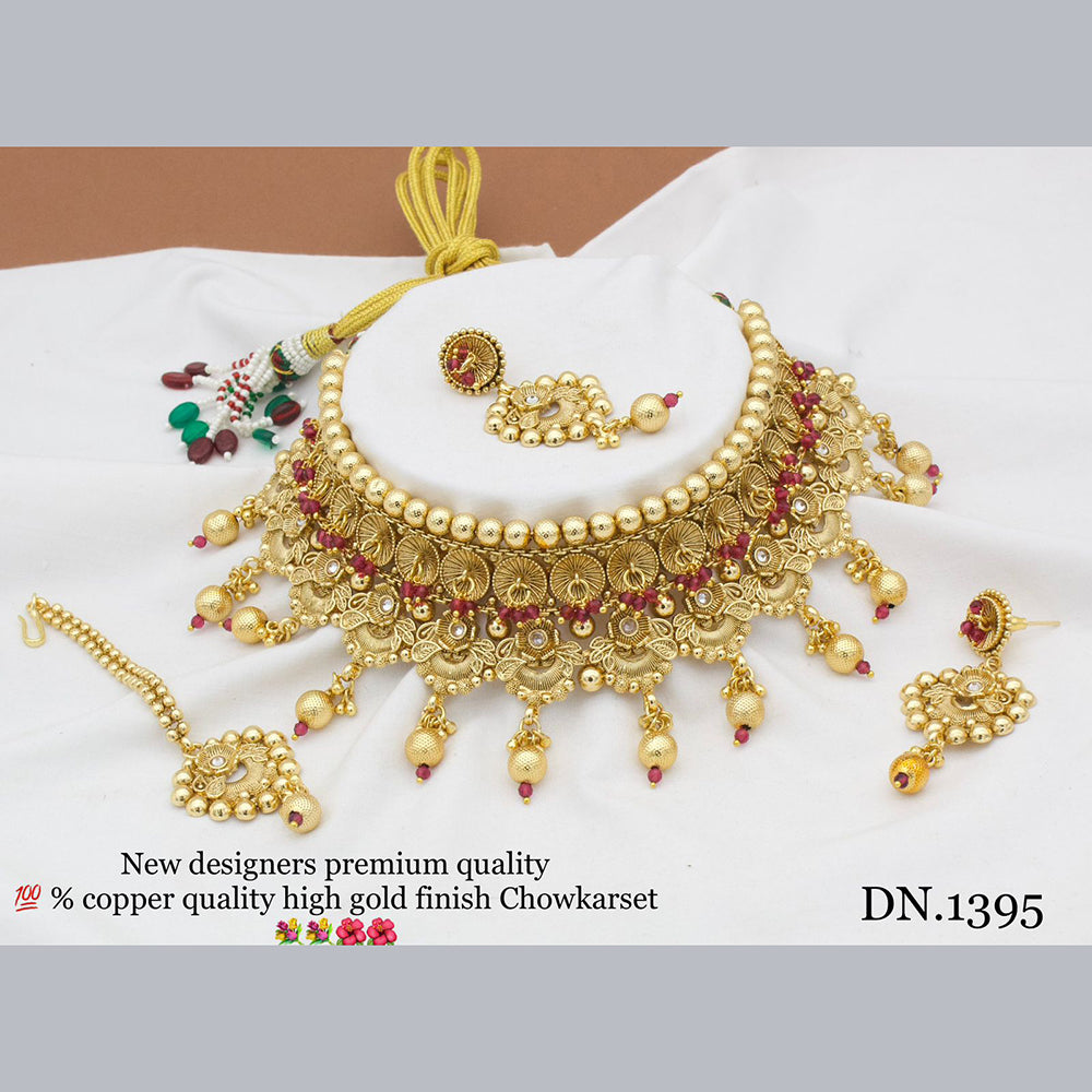 FS Collection Gold Plated Choker Necklace Set