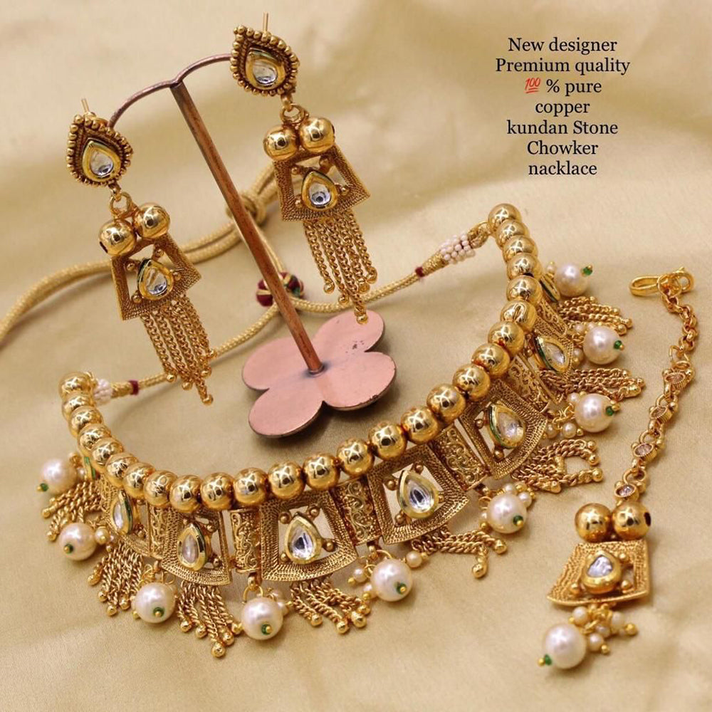 FS Collection Gold Plated Kundan Choker Necklace Set