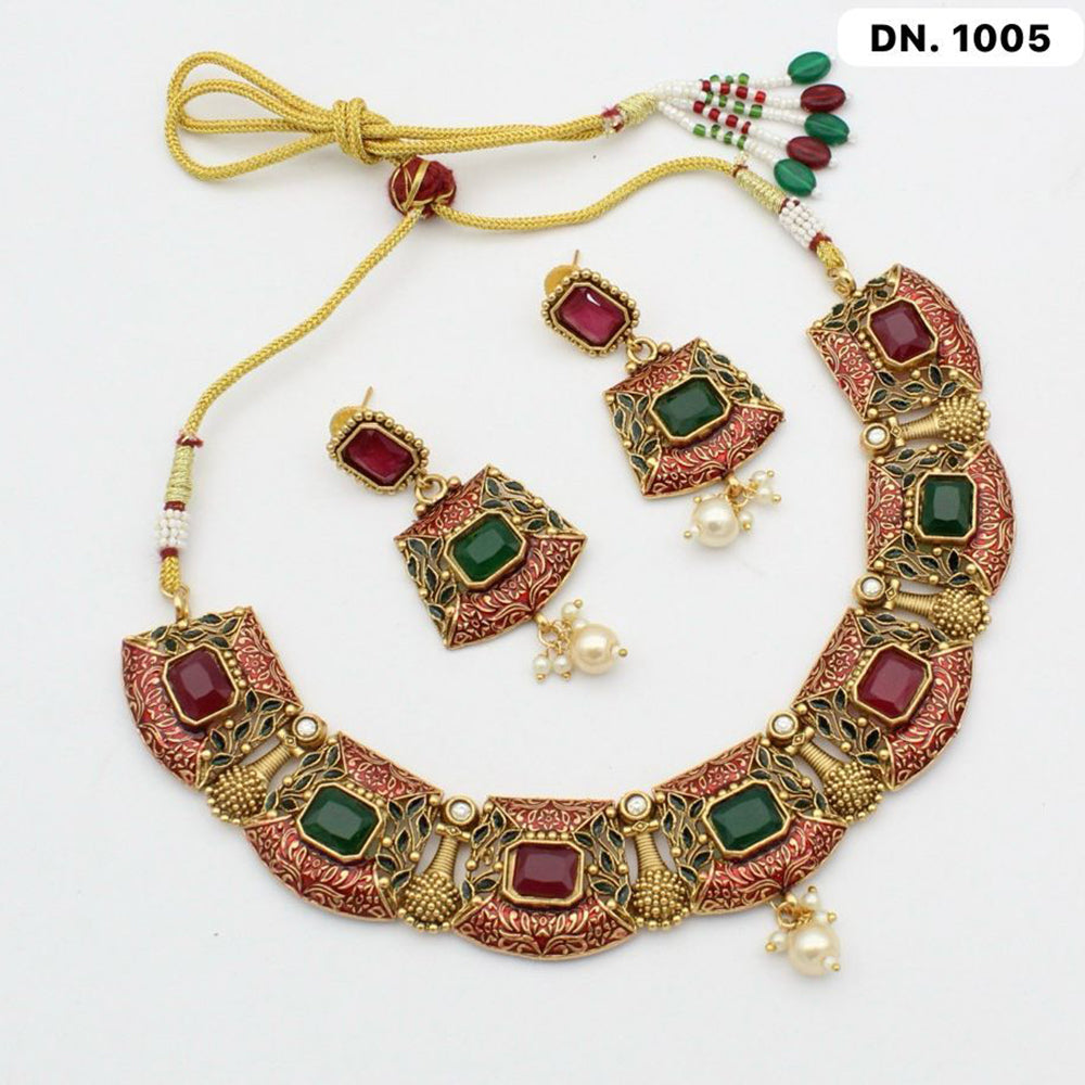 FS Collection Copper Gold Plated Meenakari Necklace Set
