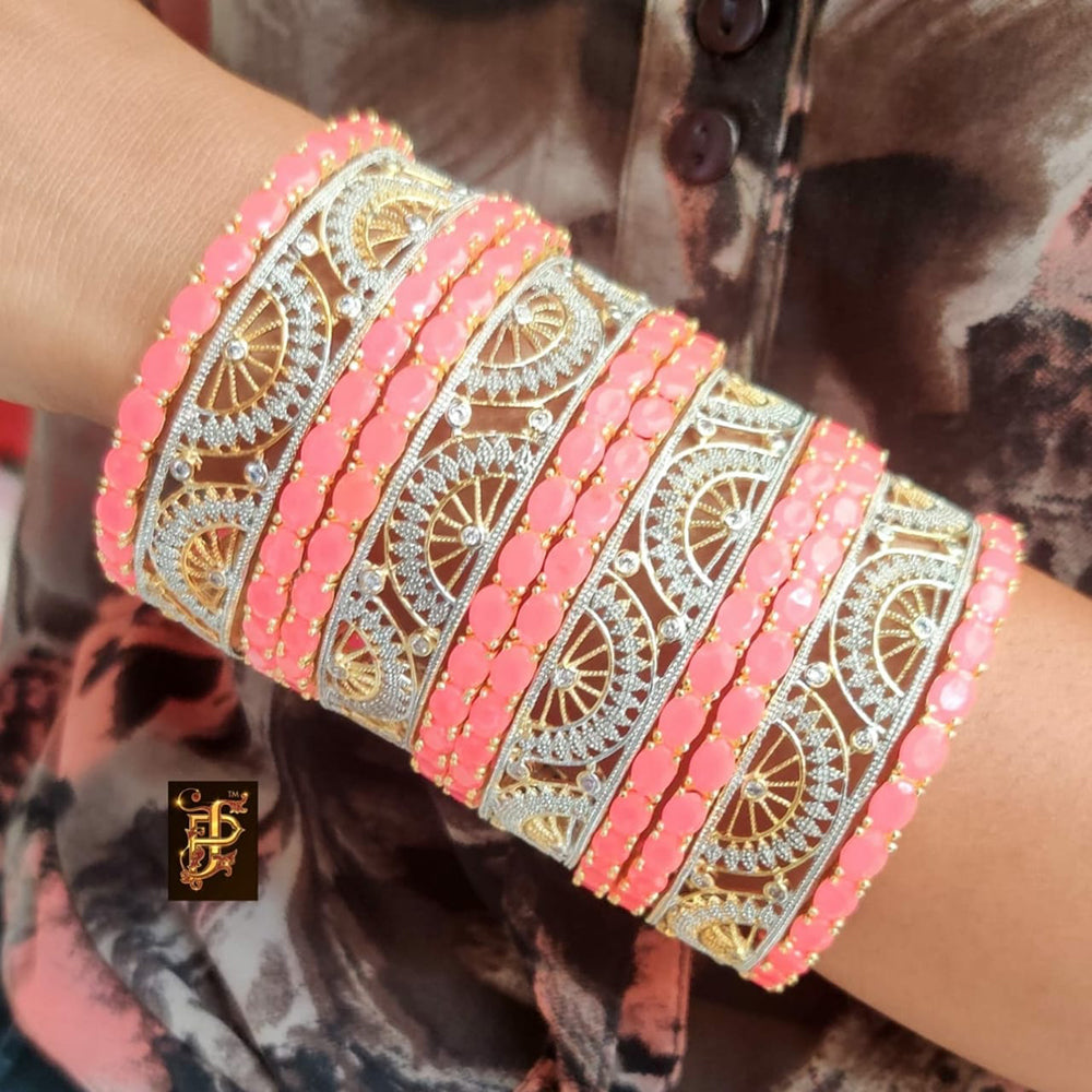 FS Collection Gold Plated Crystal Stone Bangles Set