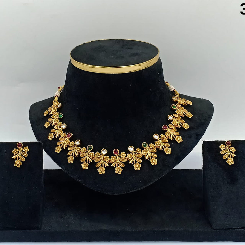 FS Collection Gold Plated Pota Stone Necklace Set