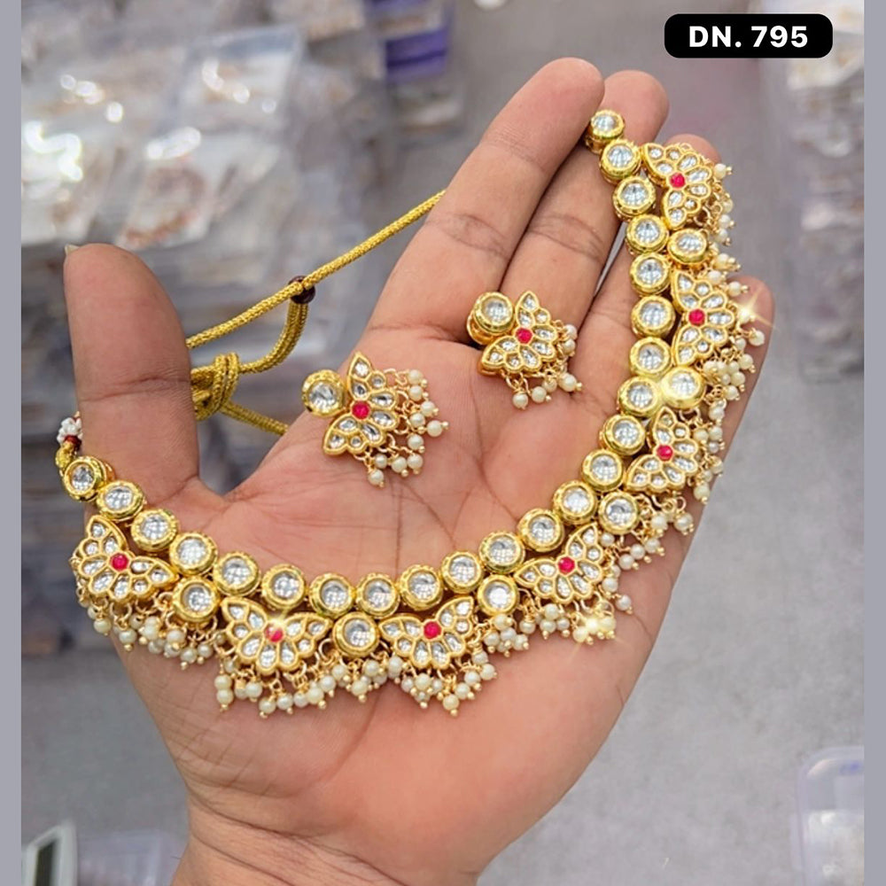 FS Collection Gold Plated Kundan Necklace Set
