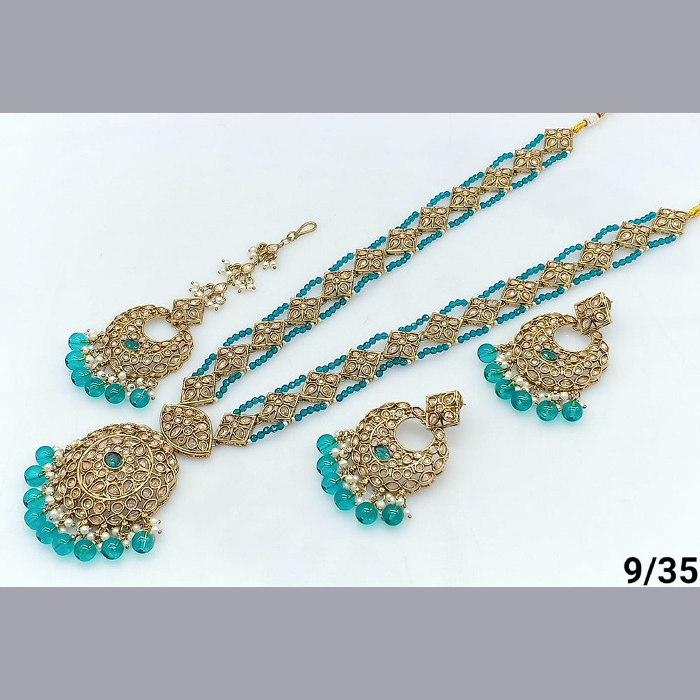 FS Collection Gold Plated Crystal Stone Long Necklace Set