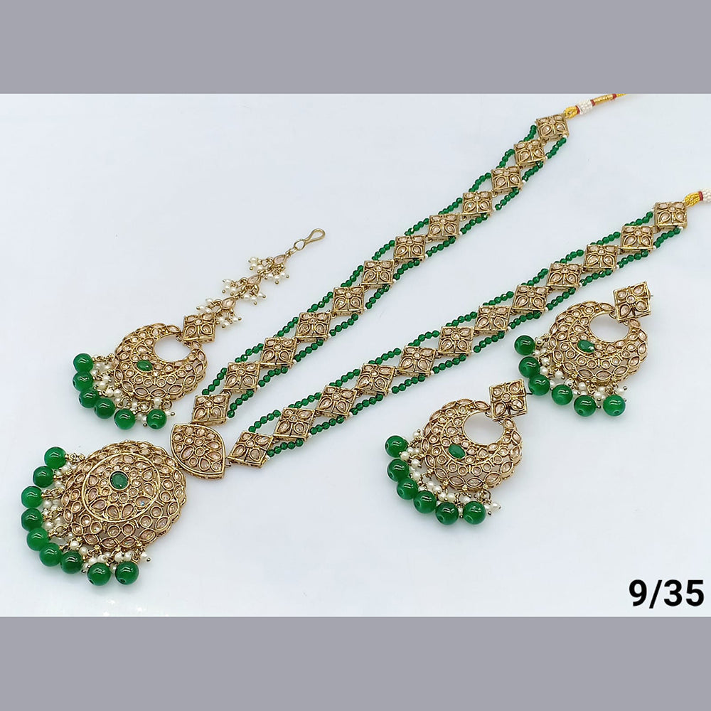 FS Collection Gold Plated Crystal Stone Long Necklace Set