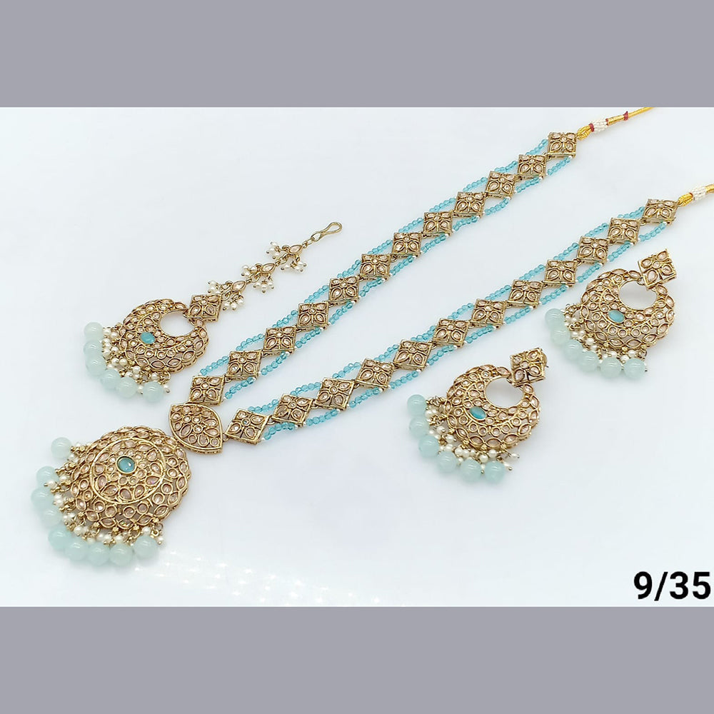 FS Collection Gold Plated Crystal Stone Long Necklace Set