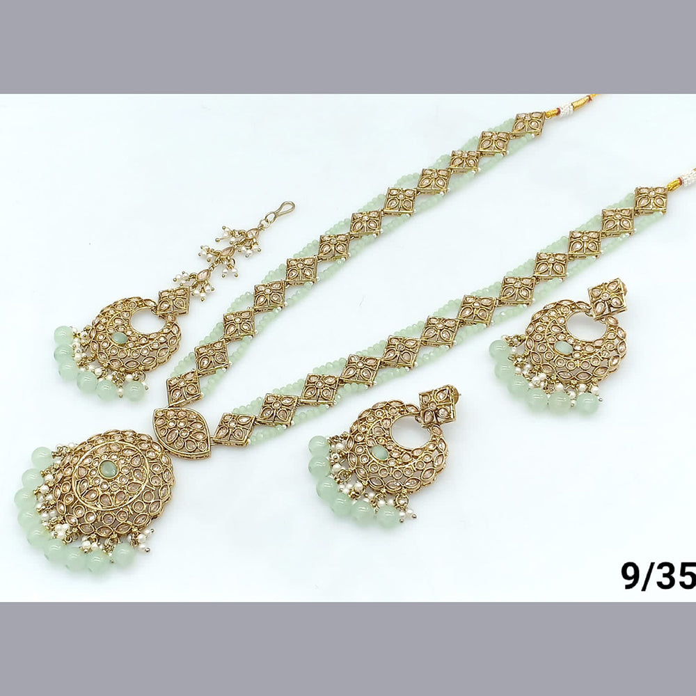 FS Collection Gold Plated Crystal Stone Long Necklace Set
