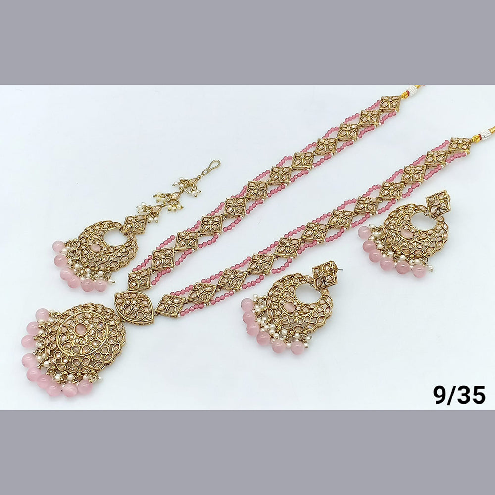 FS Collection Gold Plated Crystal Stone Long Necklace Set