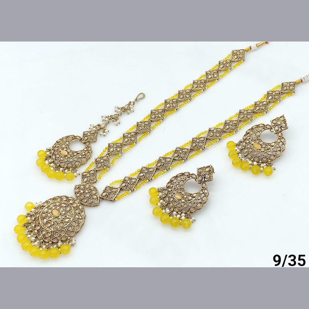 FS Collection Gold Plated Crystal Stone Long Necklace Set