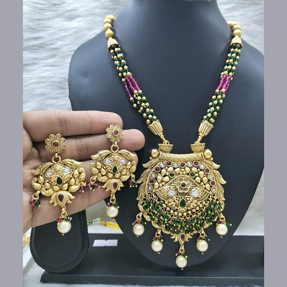 FS Collection Gold Plated Pota Stone Necklace Set