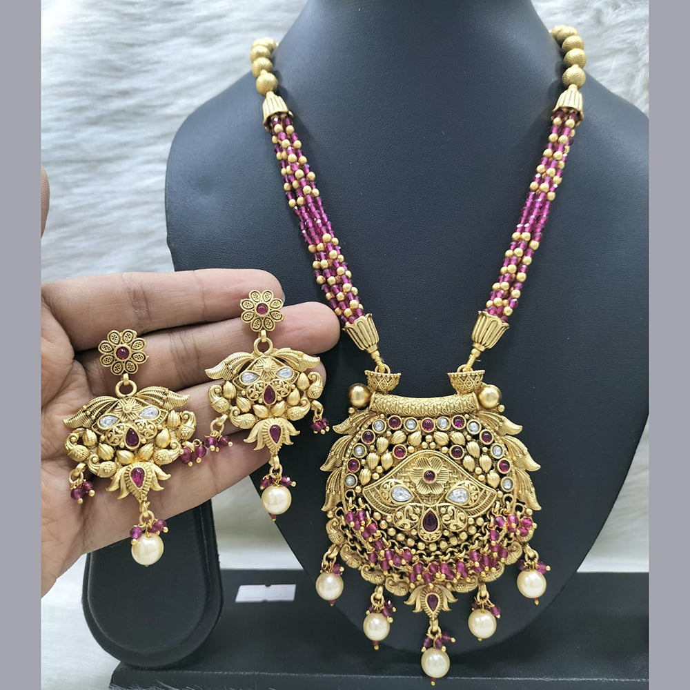 FS Collection Gold Plated Pota Stone Necklace Set