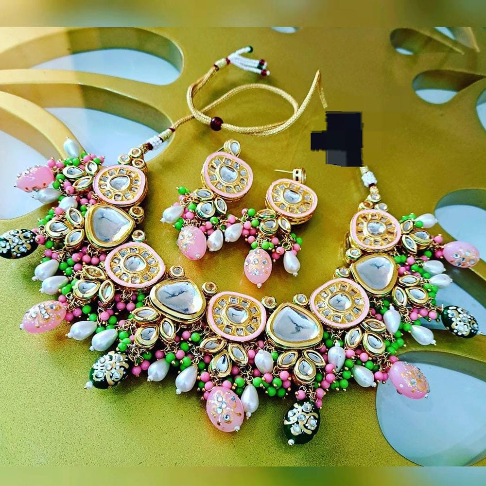 FS Collection Gold Plated Kundan Stone Necklace Set