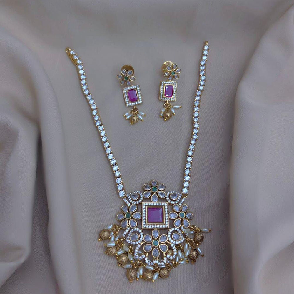 FS Collection Gold Plated CZ Stone Necklace Set
