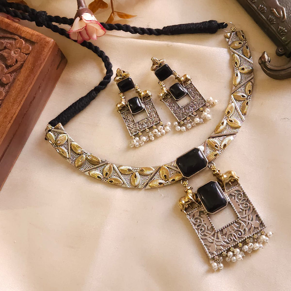 FS Collection 2Tone Plated Pota Stone Necklace Set