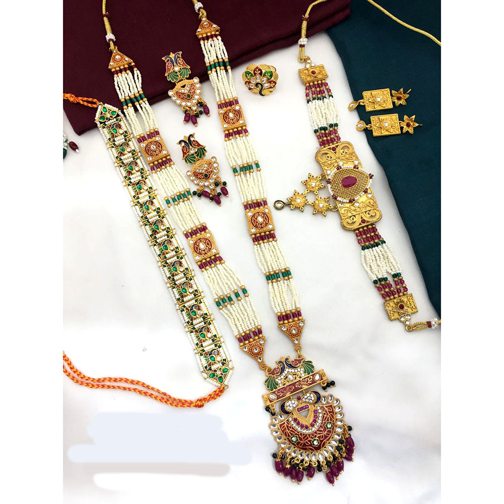 FS Collection Gold Plated Kundan Combo Double Necklace Set