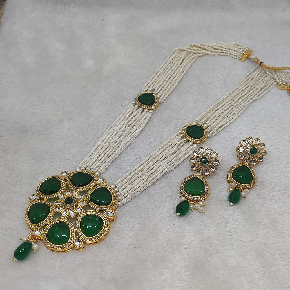 FS Collection Gold Plated Kundan And Pearl Long Necklace Set
