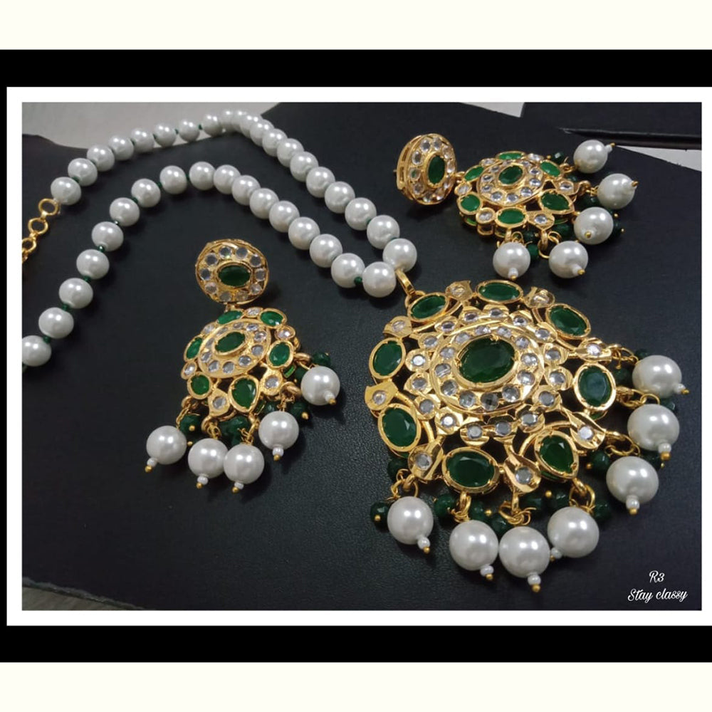 FS Collection Gold Plated Crystal And Pearl Long Necklace Set