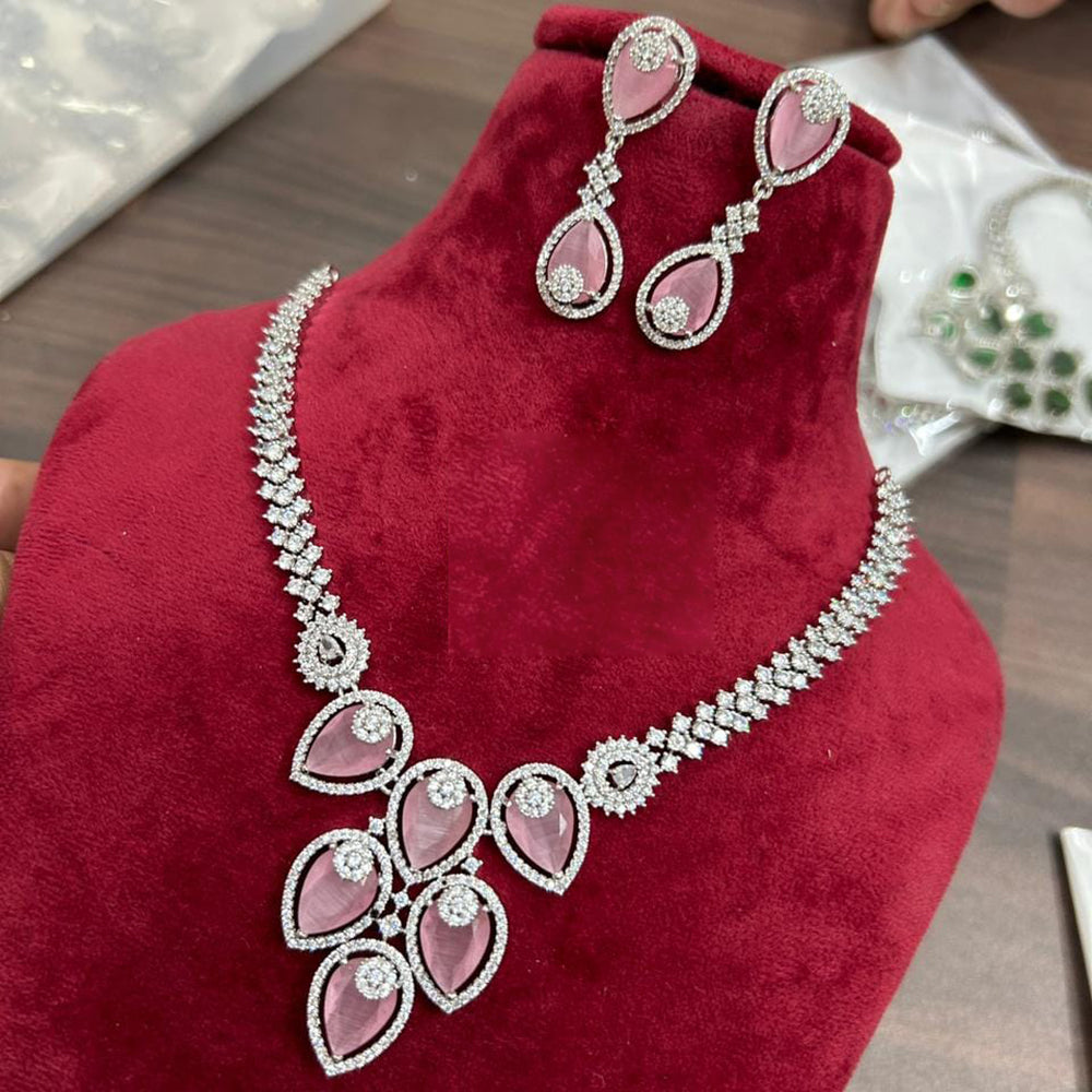 FS Collection Silver Plated AD Necklace Set