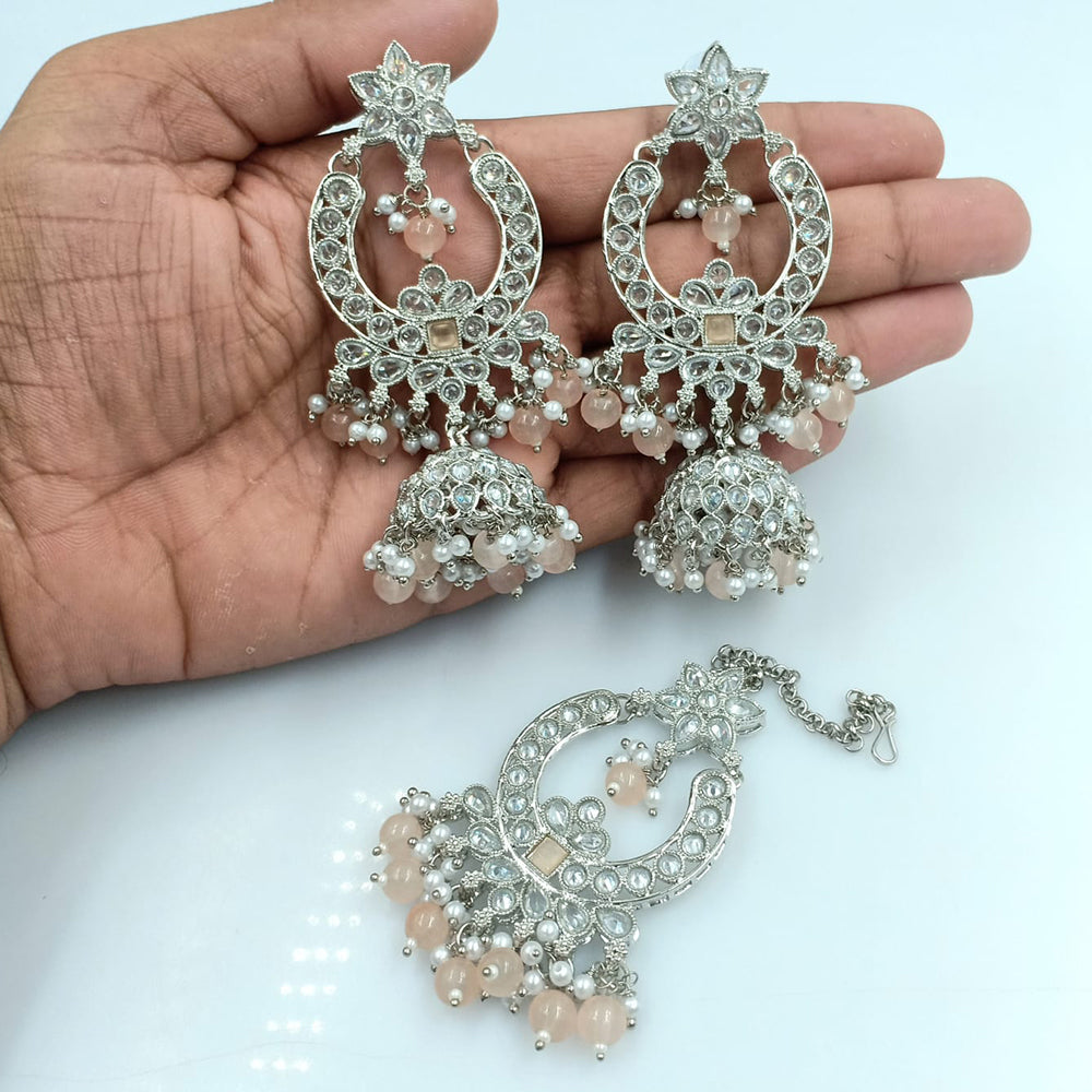 Fs Collection Silver Plated Crystal Stone Jhumki With Maangtikka
