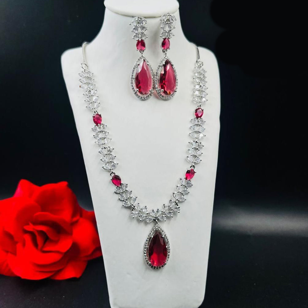 FS Collection Silver Plated AD Necklace Set