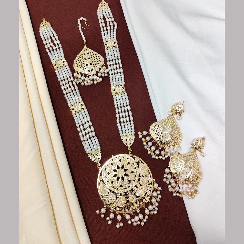 FS Collection Gold Plated Pearl Long Necklace Set