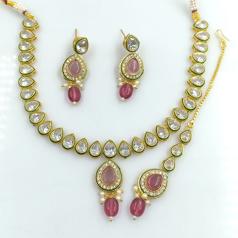 FS Collection Gold Plated Kundan Necklace Set