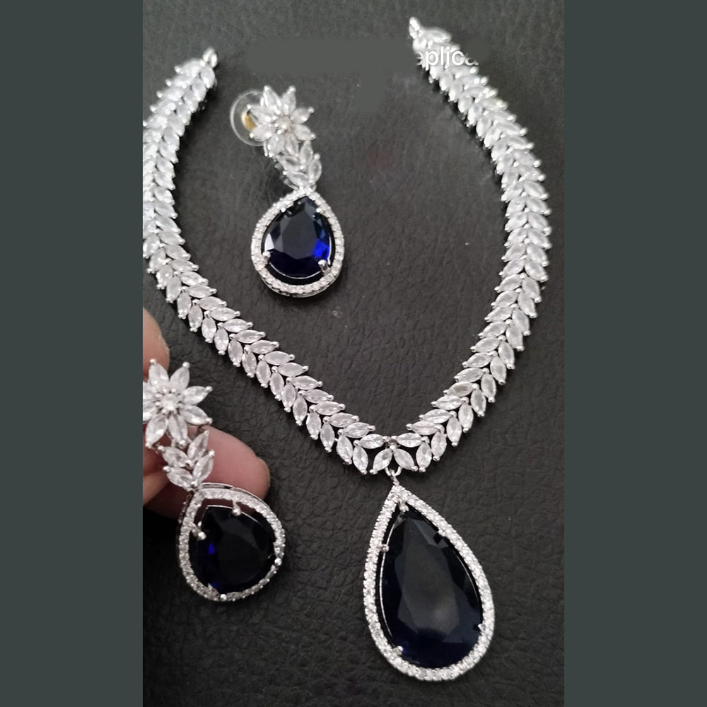 FS Collection Silver Plated AD Necklace Set