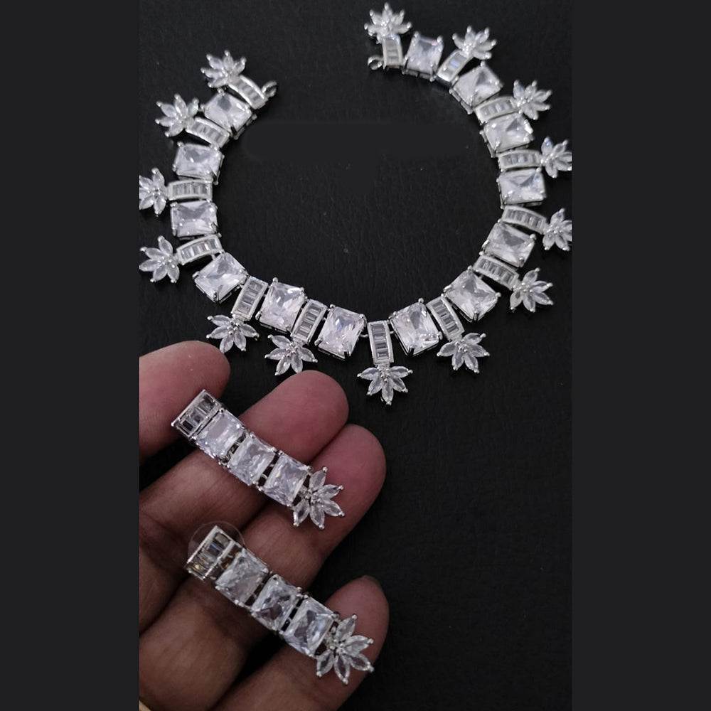 FS Collection Silver Plated AD Necklace Set