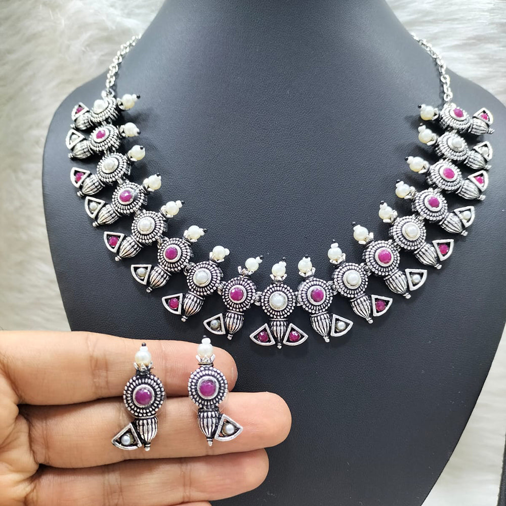 FS Collection Silver Plated Pota Stone Necklace Set