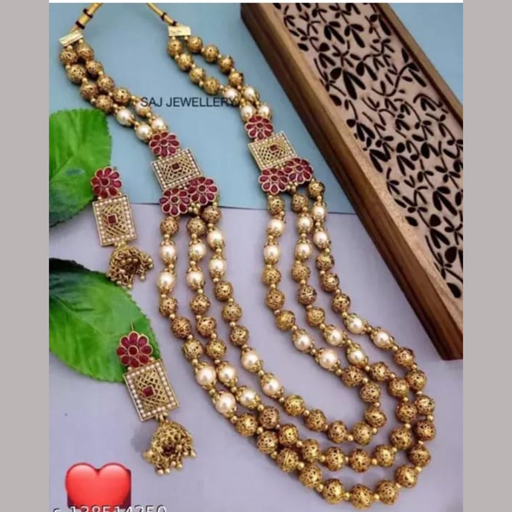 Akruti Collection Gold Plated Pota Stone Long Necklace Set