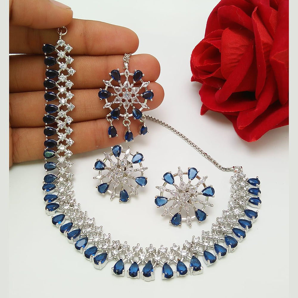 Akruti Collection Silver Plated AD Stone Necklace Set