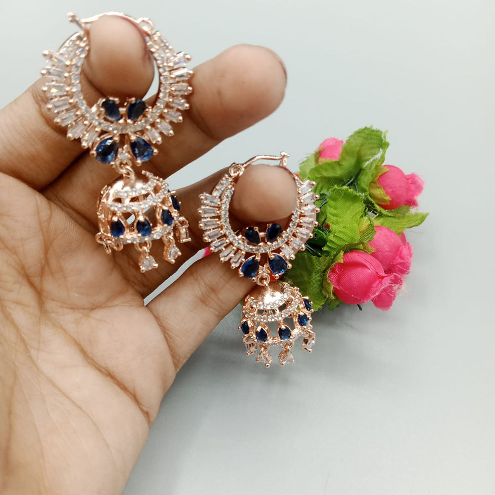 Akruti Collection Rose Gold Plated AD Stone Jhumki Earrings