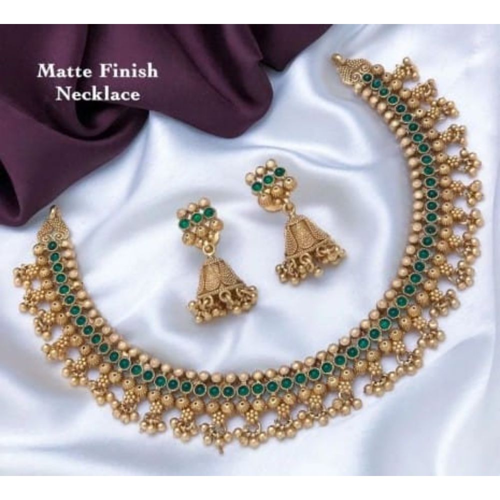 Akruti Collection Gold Plated Pota Stone Necklace Set