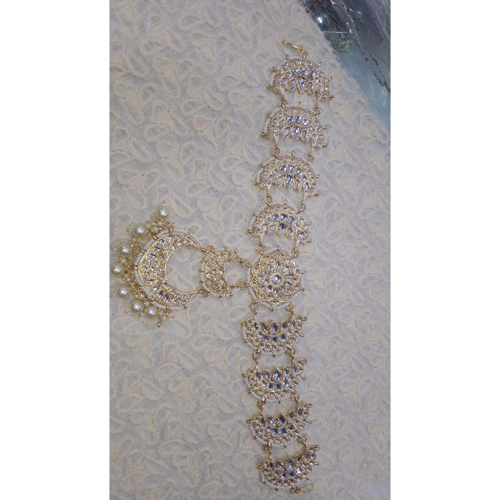 Akruti Collection Gold Plated Kundan Stone Sheeshphool With Maangtikka