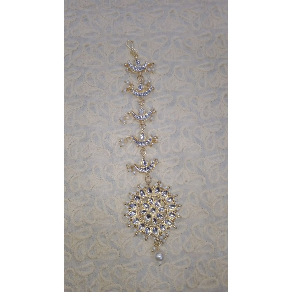 Akruti Collection Gold Plated Kundan Stone Maangtikka