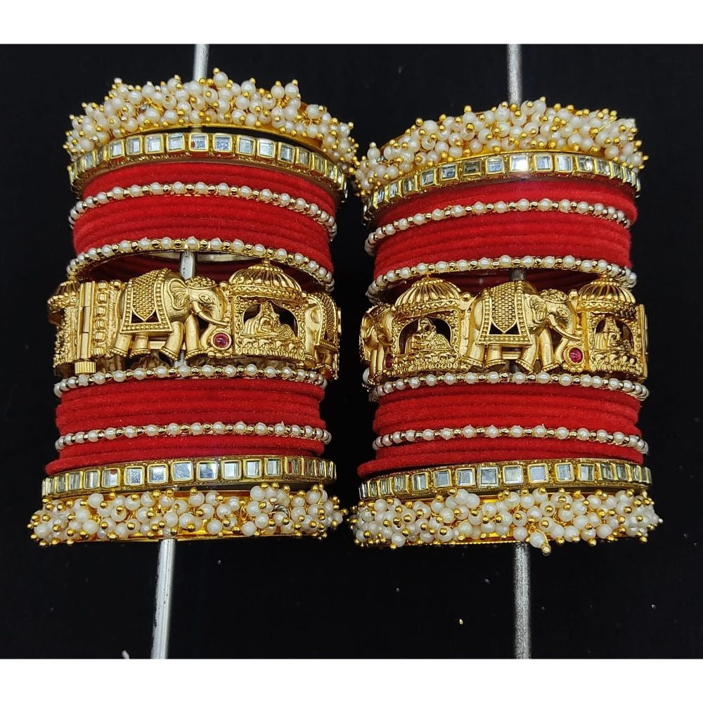 Akruti Collection Gold Plated Copper Temple Bangles Set