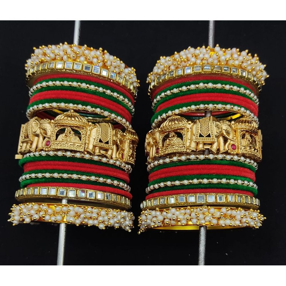 Akruti Collection Gold Plated Copper Temple Bangles Set