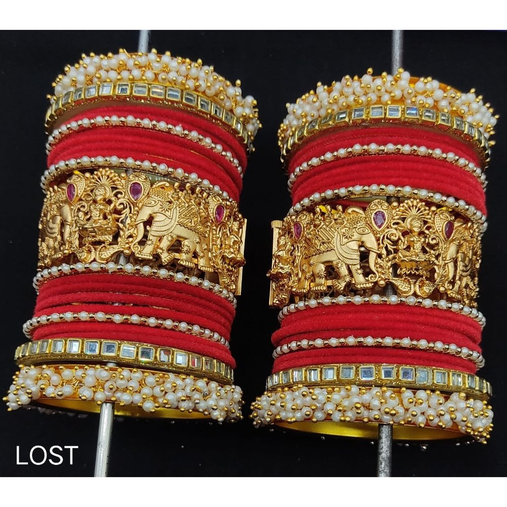 Akruti Collection Gold Plated Copper Temple Bangles Set