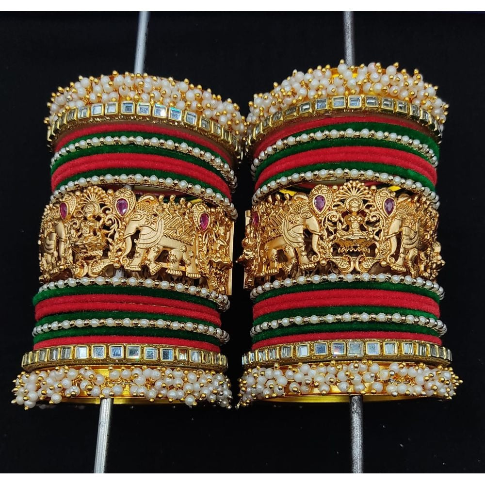 Akruti Collection Gold Plated Copper Temple Bangles Set