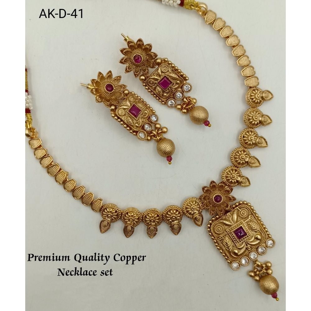 Akruti Collection Copper Plated Pota Stone Necklace Set