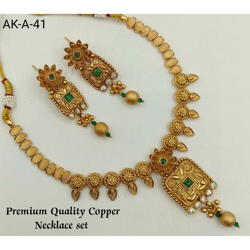 Akruti Collection Copper Plated Pota Stone Necklace Set