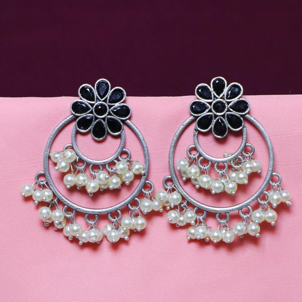 Akruti Collection Oxidised Plated Crystal Stone Dangler Earrings