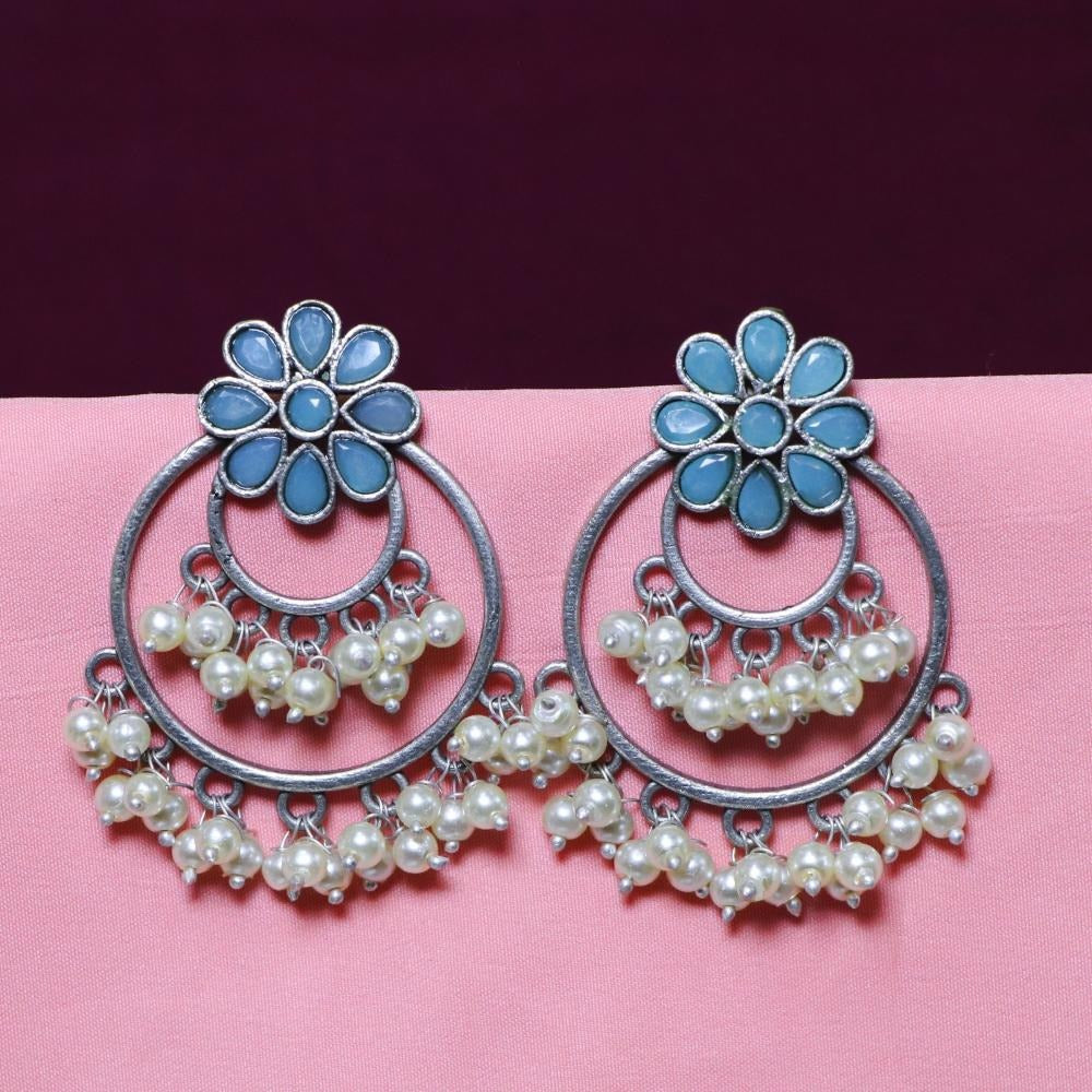 Akruti Collection Oxidised Plated Crystal Stone Dangler Earrings